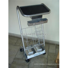 Freestanding Advertising Metal Trolley Mobile Floor Stand Alone Custom Magazine Display Shelving